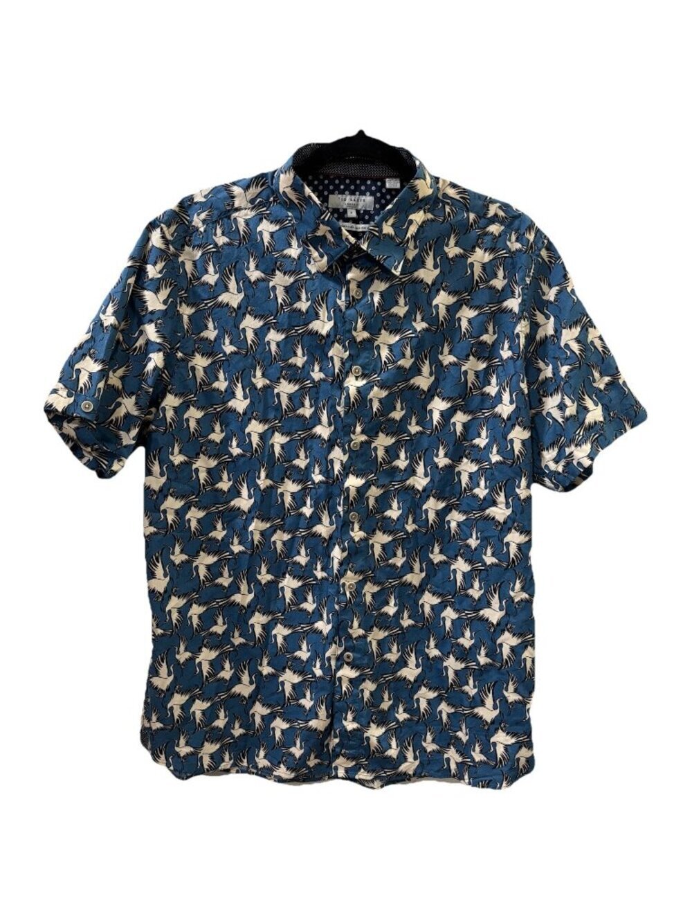 Ted Baker London Oliver Blue White Bird Shirt Short Sleeve Button Up Size 6/LL